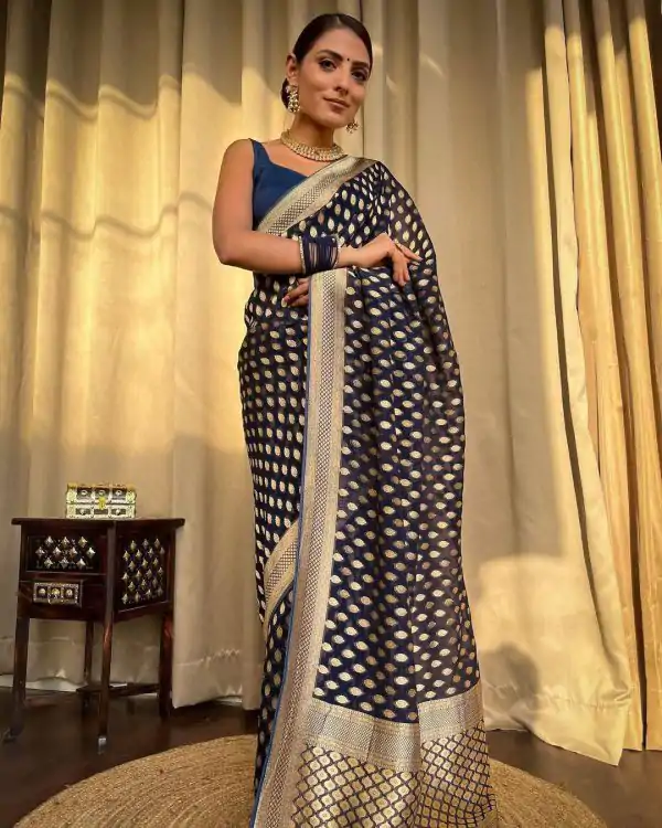 KP 5083 Navy Blue Soft Lichi Silk Perfect for Wedding, Party, Family Gatherings, Sangeet, Diwali Cloth. Saree. Get it for ₹1399. Delivery 4-6 Working Days. | Bollywood Sarees, Creative Sarees, Designer Sarees, Embroidered Sarees, Ethnic Saree, Modern Digital sarees, Party Wear Sarees, Sarees