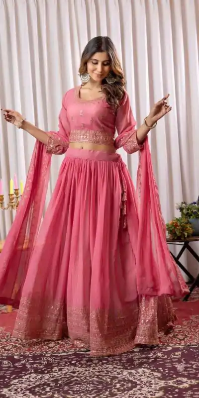 PDC 91 Peach Pure fox Georgette Lehenga Choli erfect for Wedding, Party, Festival Celebrations, Diwali, Karwa Chauth – . Now at just ₹2399. Delivery 4 | Bollywood Lehenga, Creative Lehenga, Designer Lehenga, Embroidered Lehenga, Lehenga, Party Wear Lehenga