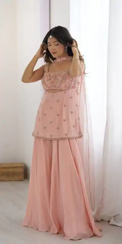 LG 1959 Peach Georgette With Lace Work & Embroidery Work Salwar Suit . Available at ₹1849 only. Delivery 4-6 Working Days. Shop now. | Jump Suits, Tops & Bottoms, Track Suits, Trendy Wear, Casual Suits, Creative suits, Designer Suits, Palazzo Suits, Party Wear Suits, Patiala Suits, Salwar suit, Straight Suits