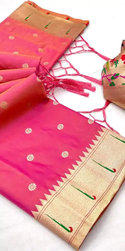 Pink A Pethani Silk Lace Zari Work Saree