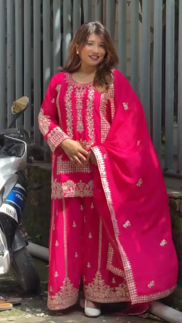 Pink Blooming Georgette Sequence Salwar Suit