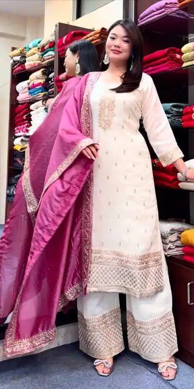 SRK 5140 Pink Chinnon Silk with Embroidery Work & Lace Work Salwar Suit . Affordable Price ₹1799. Delivery 4-6 Working Days. Shop now. | Designer Suits, Jump Suits, Casual Suits, Creative suits, Palazzo Suits, Party Wear Suits, Patiala Suits, Salwar suit, Straight Suits