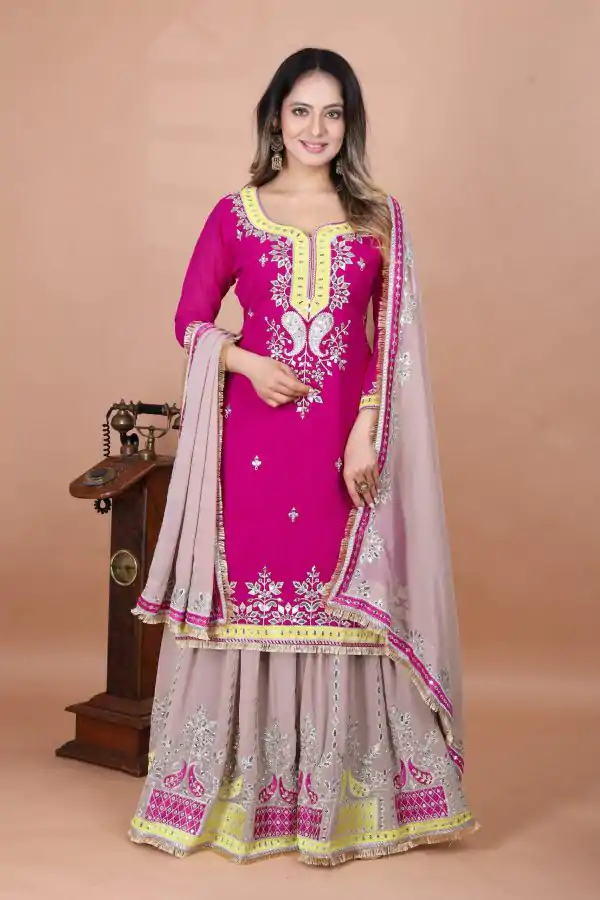 SRK 5260 Pink Faux Georgette With 5mm Embroidery Sequence Work Perfect for Wedding, Party, Karwa Chauth, Ethnic Day, Baisakhi Beast Price At 2149/- Only | Jump Suits, Casual Suits, Creative suits, Designer Suits, Palazzo Suits, Party Wear Suits, Patiala Suits, Salwar suit, Straight Suits