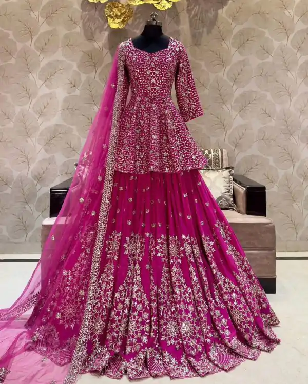 NSR 819 Pink Faux Georgette with Lace Work & Embroidery Work Lehenga Choli . Introductory Price ₹2149. Delivery 4-6 Working Days. Shop now. | Bollywood Lehenga, Creative Lehenga, Designer Lehenga, Embroidered Lehenga, Lehenga, Party Wear Lehenga