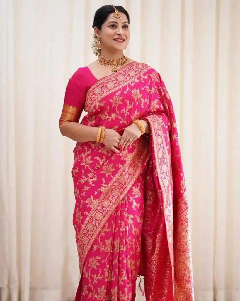 KP 4077 Pink Soft Lichi Silk Saree Perfect for Wedding, Party, Baisakhi, Temple Visit, Anniversary . Best Price ₹1349. Delivery 4-6 Working Days. | Bollywood Sarees, Creative Sarees, Designer Sarees, Embroidered Sarees, Ethnic Saree, Modern Digital sarees, Party Wear Sarees, Sarees