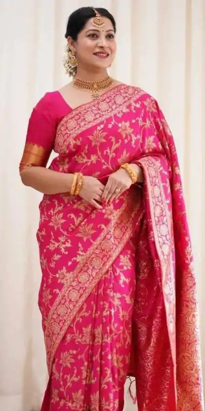 KP 4077 Pink Soft Lichi Silk Saree Perfect for Wedding, Party, Baisakhi, Temple Visit, Anniversary . Best Price ₹1349. Delivery 4-6 Working Days. | Bollywood Sarees, Creative Sarees, Designer Sarees, Embroidered Sarees, Ethnic Saree, Modern Digital sarees, Party Wear Sarees, Sarees