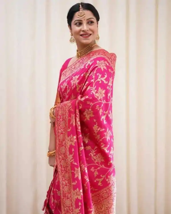 KP 4077 Pink Soft Lichi Silk Saree Perfect for Wedding, Party, Baisakhi, Temple Visit, Anniversary . Best Price ₹1349. Delivery 4-6 Working Days. | Bollywood Sarees, Creative Sarees, Designer Sarees, Embroidered Sarees, Ethnic Saree, Modern Digital sarees, Party Wear Sarees, Sarees