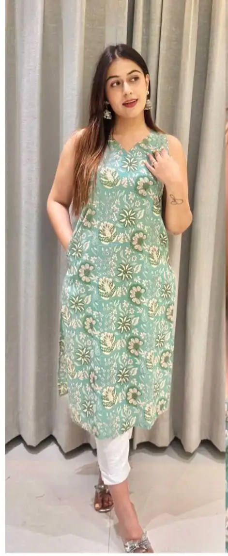 Pista Cotton Printed Kurti