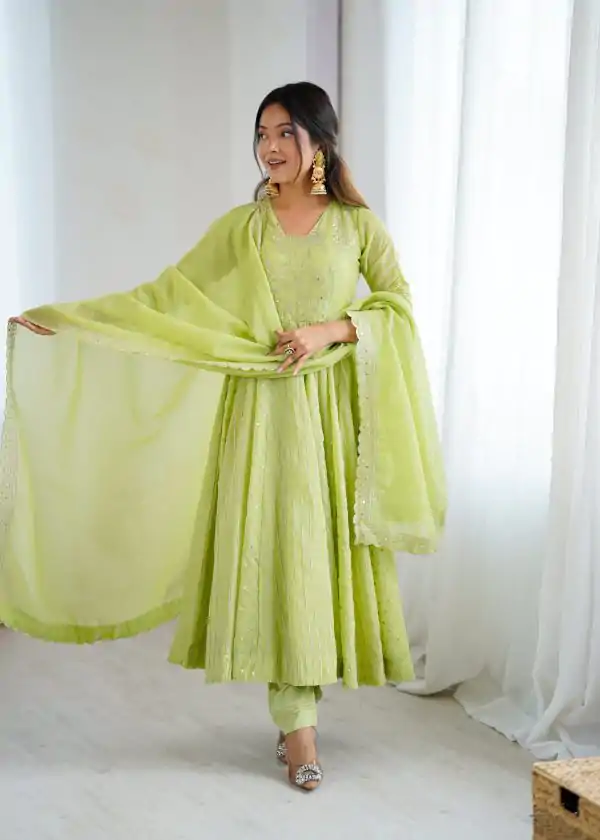 Pista Crunchy Silk Sequence Anarkali Gown