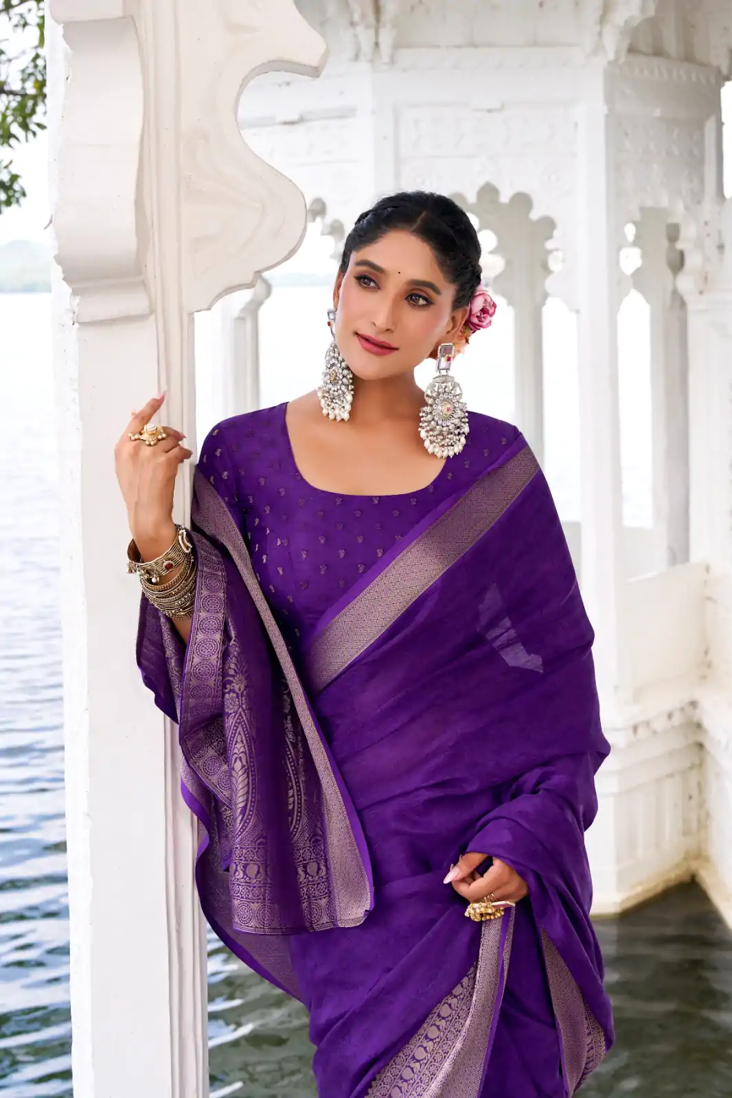 YNF 7902 Purple Color Chinon Printed With Zari Weaving Work Saree With Zari Work. Best Price ₹1549. Delivery 4-6 Working Days. Shop now. | Bollywood Sarees, Creative Sarees, Designer Sarees, Embroidered Sarees, Ethnic Saree, Modern Digital sarees, Party Wear Sarees, Sarees