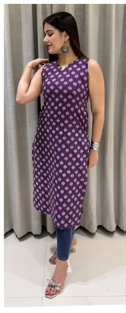 Purple Cotton Printed Kurti