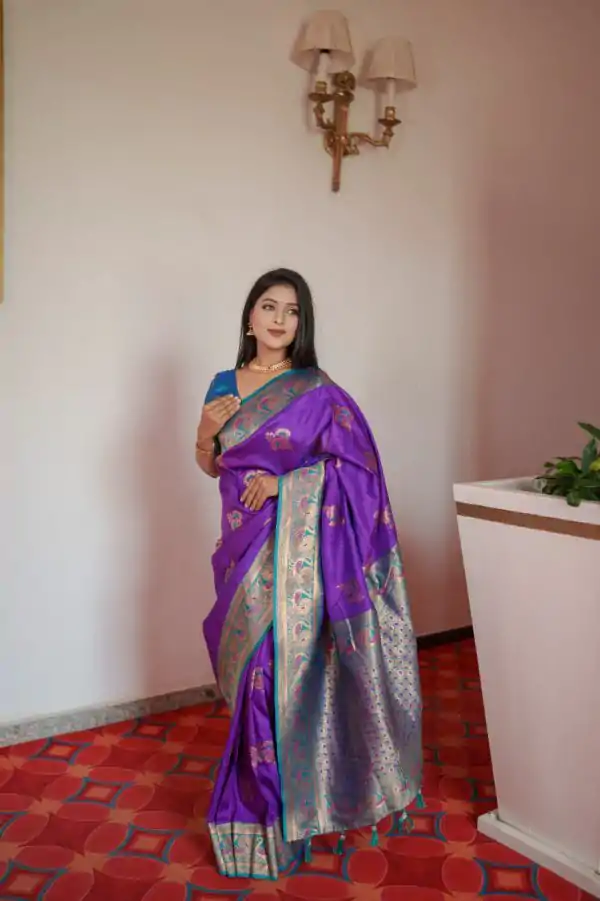 MB Paithani-3 Purple in Pethani Silk Zari Work & Lace Work Saree . Grab it for ₹2199. Delivery 4-6 Working Days. Shop now. | Bollywood Sarees, Creative Sarees, Designer Sarees, Embroidered Sarees, Ethnic Saree, Modern Digital sarees, Party Wear Sarees, Sarees