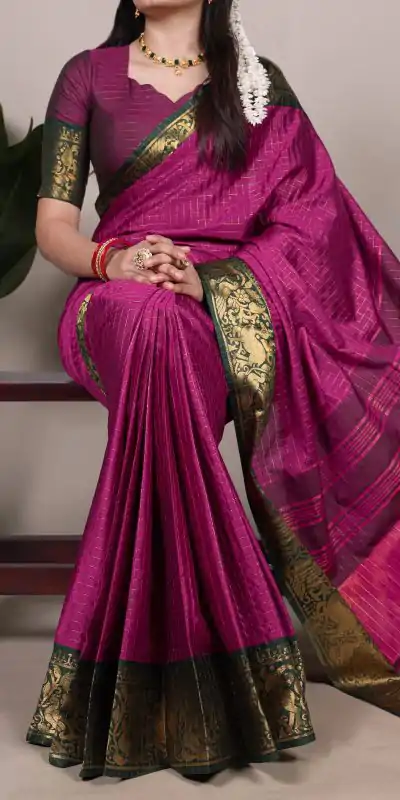 YNF 7405 Rani Pink Poly Cotton With Zari Work Saree . Wedding, Party, Festive, Events Now at just ₹1449. Delivery 4-6 Working Days. Shop now. | Bollywood Sarees, Creative Sarees, Designer Sarees, Embroidered Sarees, Ethnic Saree, Modern Digital sarees, Party Wear Sarees, Sarees