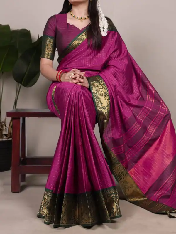 YNF 7405 Rani Pink Poly Cotton With Zari Work Saree . Wedding, Party, Festive, Events Now at just ₹1449. Delivery 4-6 Working Days. Shop now. | Bollywood Sarees, Creative Sarees, Designer Sarees, Embroidered Sarees, Ethnic Saree, Modern Digital sarees, Party Wear Sarees, Sarees