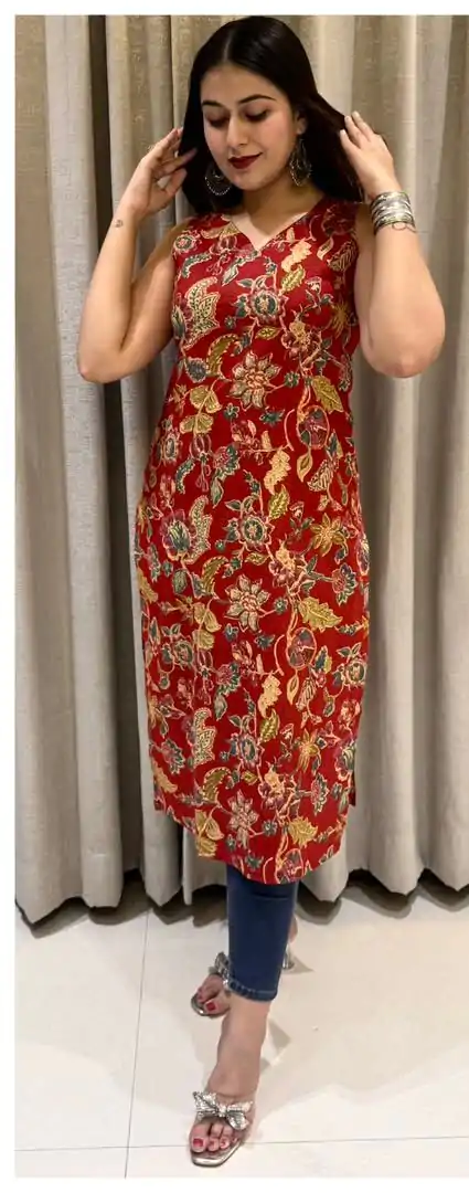 Red Cotton Printed Kurti