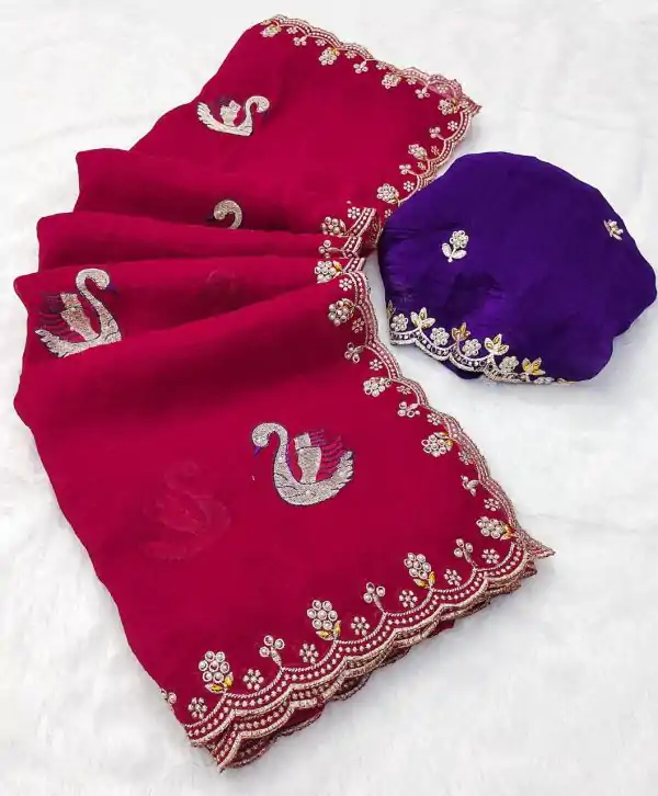 BT 1284 Red Crunchy Chiffon Saree Perfect for Wedding, Party, Ethnic Day, Ganesh Chaturthi, Sangeet . Best Price ₹1799. Delivery 4-6 Working Days | Bollywood Sarees, Creative Sarees, Designer Sarees, Embroidered Sarees, Ethnic Saree, Modern Digital sarees, Party Wear Sarees, Sarees