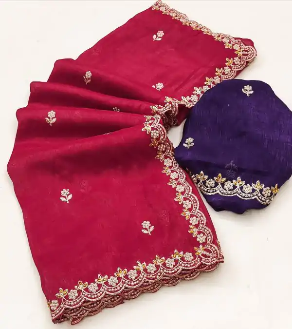 BT 1267 Red in Crunchy Chiffon Embroidery Work Saree . Wedding, Party, Festive, Events, Exclusive Offer ₹1749. Delivery 4-6 Working Days. Shop now. | Bollywood Sarees, Creative Sarees, Designer Sarees, Embroidered Sarees, Ethnic Saree, Modern Digital sarees, Party Wear Sarees, Sarees