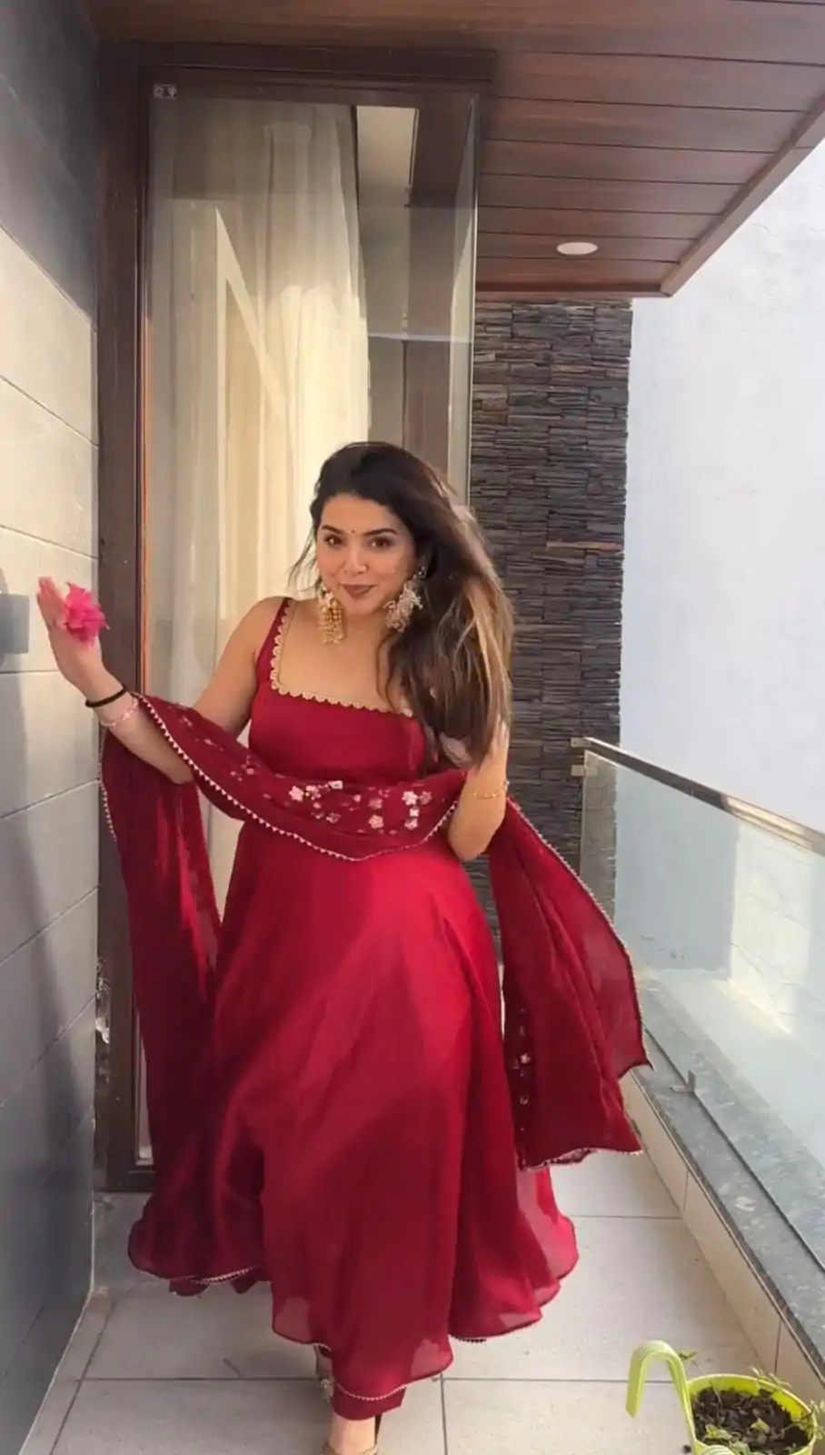 Red Faux Georgette Sequence Salwar Suit - Image 5