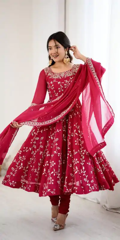 SRK 5299 Pink Faux Georgette With Sequence Work Perfect for Wedding, Party, Lohri, Temple Visit, Ganesh Chaturthi Festive, Events, 4-6 Working Days At 2149 | Bollywood Gowns, Creative Gowns, Designer Gowns, Embroidered Gowns, Gowns, Party Wear Gowns
