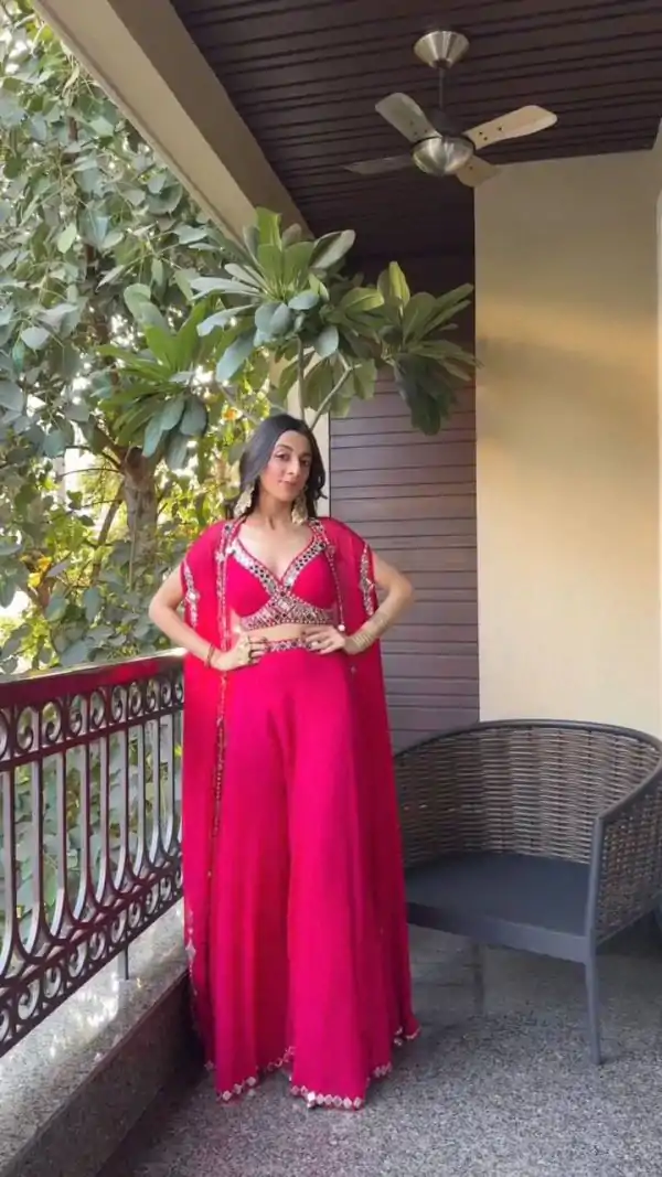 Red Georgette Embroidery Mirror Work Salwar Suit