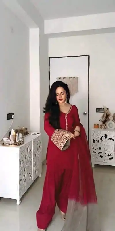 NSR 854 Red Natural Satin Silk Sequence Work with Lace Work & Embroidery Work Salwaar Suit Now at just ₹1799. Delivery 4-6 Working Days. Shop now. | Jump Suits, Casual Suits, Creative suits, Designer Suits, Palazzo Suits, Party Wear Suits, Patiala Suits, Salwar suit, Straight Suits