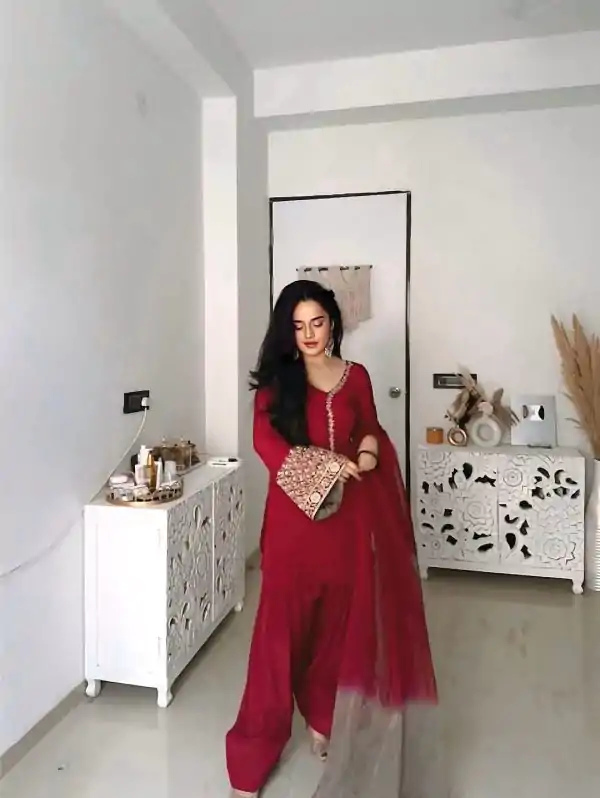 NSR 854 Red Natural Satin Silk Sequence Work with Lace Work & Embroidery Work Salwaar Suit Now at just ₹1799. Delivery 4-6 Working Days. Shop now. | Jump Suits, Casual Suits, Creative suits, Designer Suits, Palazzo Suits, Party Wear Suits, Patiala Suits, Salwar suit, Straight Suits