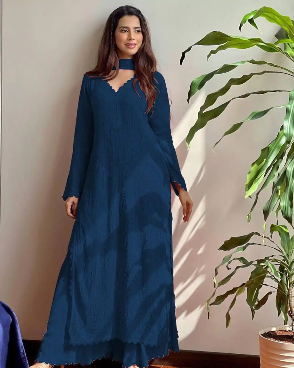 Teal Georgette Thread Embroidery Salwar Suit