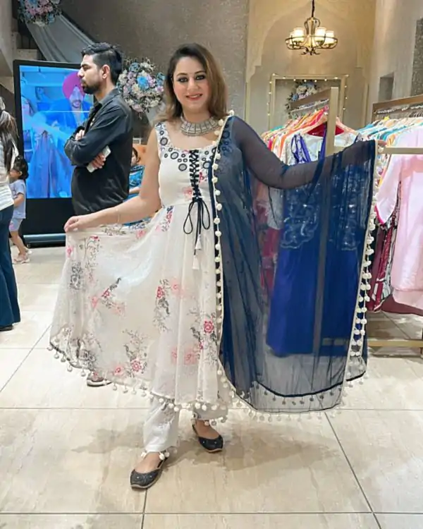 White Butti Georgette With Digital Print Gown