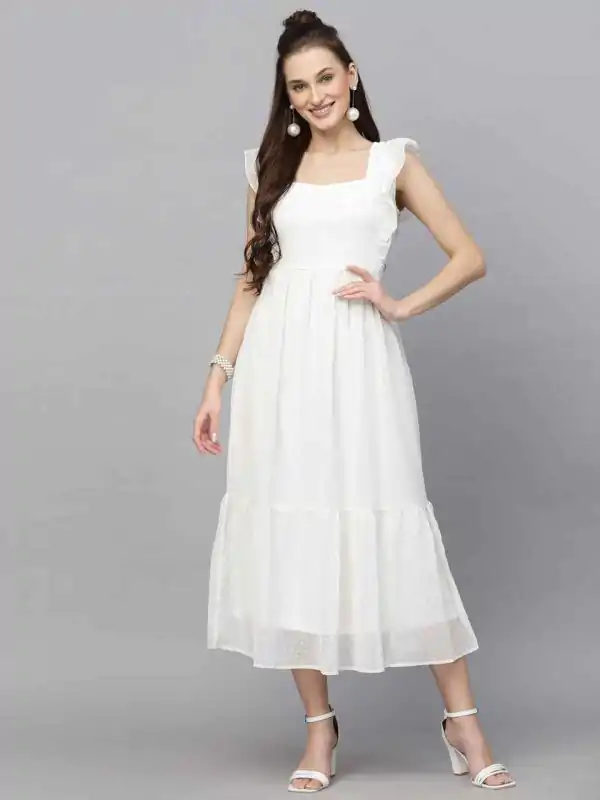 INLI Trendy White in Georgette Butti Designer Gown . Wedding, Party, Festive Affordable Price ₹1399. Delivery 4-6 Working Days. Shop now. | Bollywood Gowns, Creative Gowns, Designer Gowns, Embroidered Gowns, Gowns, Party Wear Gowns