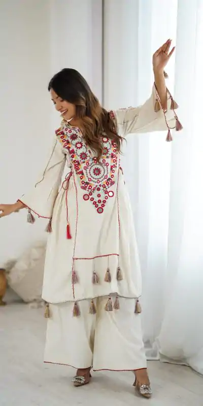 SRK 5286 White in Khadi Cotton Mirror Work & Embroidery Work Salwar Suit . Now at just ₹2099. Delivery 4-6 Working Days. Shop now. | Jump Suits, Casual Suits, Creative suits, Designer Suits, Palazzo Suits, Party Wear Suits, Patiala Suits, Salwar suit, Straight Suits