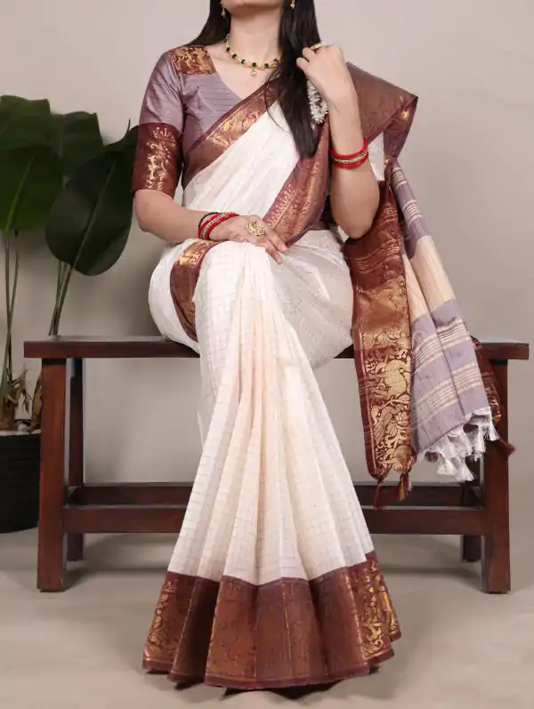 YNF 7405 White Poly Cotton With Zari Work Saree . Wedding, Party, Festive, Events Now at just ₹1449. Delivery 4-6 Working Days. Shop now. | Bollywood Sarees, Creative Sarees, Designer Sarees, Embroidered Sarees, Ethnic Saree, Modern Digital sarees, Party Wear Sarees, Sarees