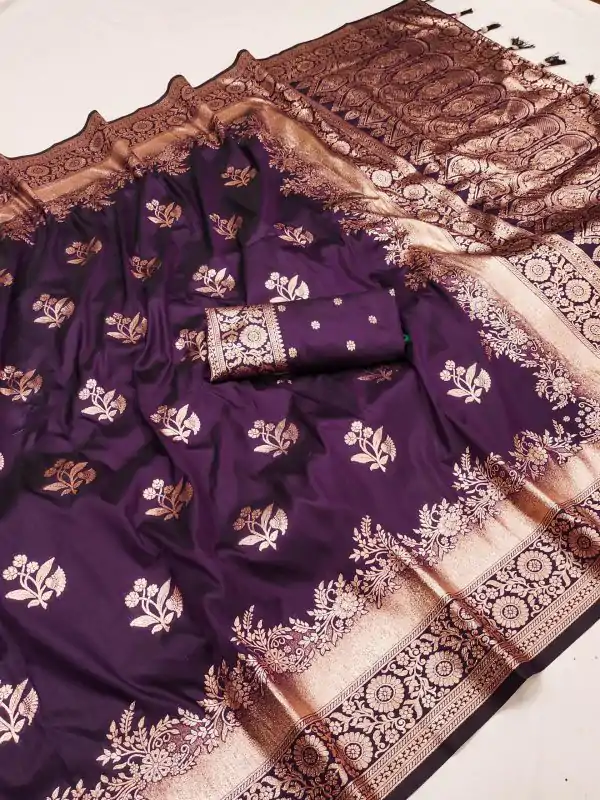 Wine Banarasi Silk Zari Lace Work Saree