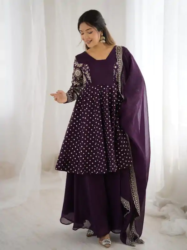 ZSR 3134 Wine Crunchy Silk Salwar Suit Perfect for Wedding, Party, Sangeet, Anniversary, Housewarming Introductory Price ₹2399. Delivery 4-6 | Jump Suits, Casual Suits, Creative suits, Designer Suits, Palazzo Suits, Party Wear Suits, Patiala Suits, Salwar suit, Straight Suits