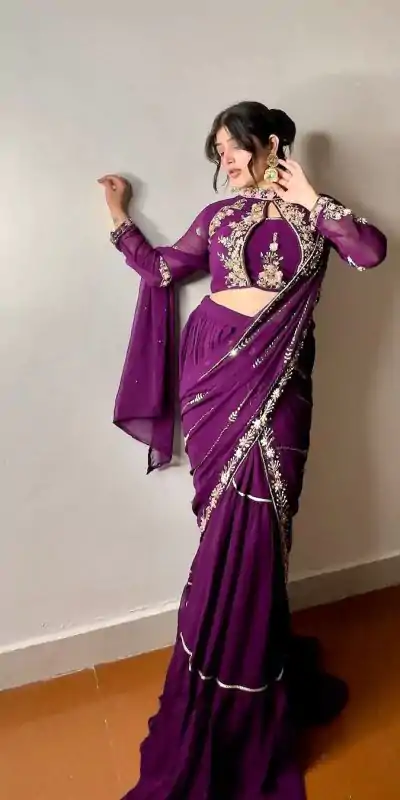 BE 280 Wine Georgette Lehenga Saree Perfect for Wedding, Party, Cultural Events, Housewarming, Ganesh Chaturthi . Affordable Price ₹2399. Delivery 4- | Bollywood Lehenga, Creative Lehenga, Designer Lehenga, Embroidered Lehenga, Lehenga, Party Wear Lehenga