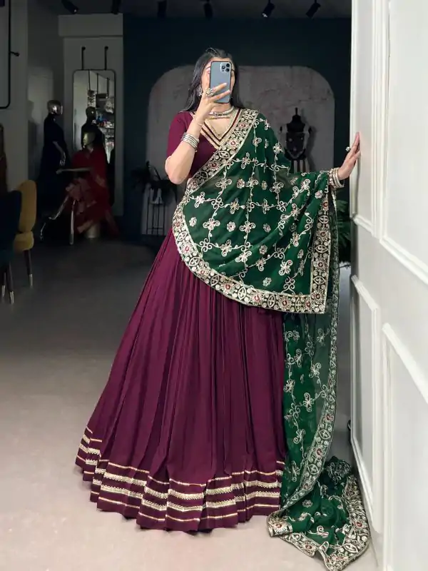 LNB 1692 Wine Pure Rayon Embroidery Work & Sequins Work Lehenga Choli in . Now at just ₹3199. Delivery 4-6 Working Days. Shop now. | Bollywood Lehenga, Creative Lehenga, Designer Lehenga, Embroidered Lehenga, Lehenga, Party Wear Lehenga