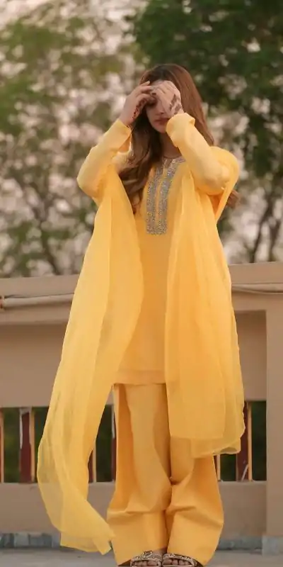 SRK 5252 Yellow Faux Georgette Embroidery Work & Bead Work Salwar Suit . Wedding, Party, Festive, Events, Now at just ₹1499 | Jump Suits, Casual Suits, Creative suits, Designer Suits, Palazzo Suits, Party Wear Suits, Patiala Suits, Salwar suit, Straight Suits