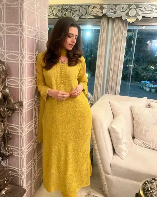Yellow Georgette Embroidery Slawar Suit