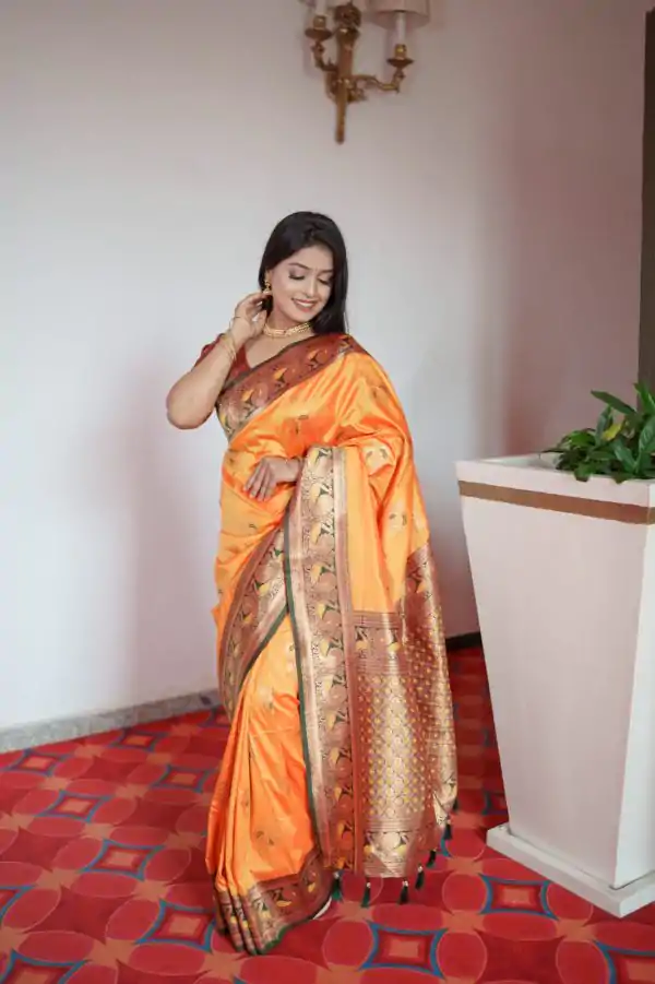 Yellow Pethani Silk Zari Lace Work Saree