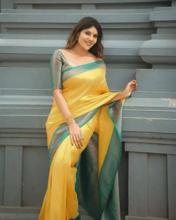 Yellow Soft Lichi Silk With All Over Saree