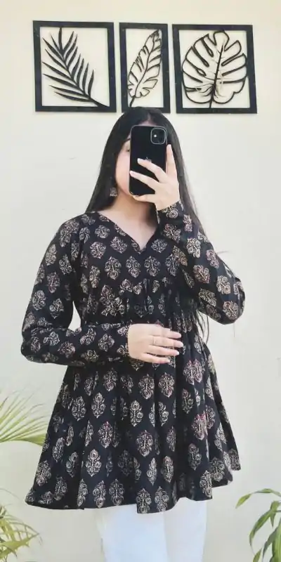 Black Cotton With Printed Kurti