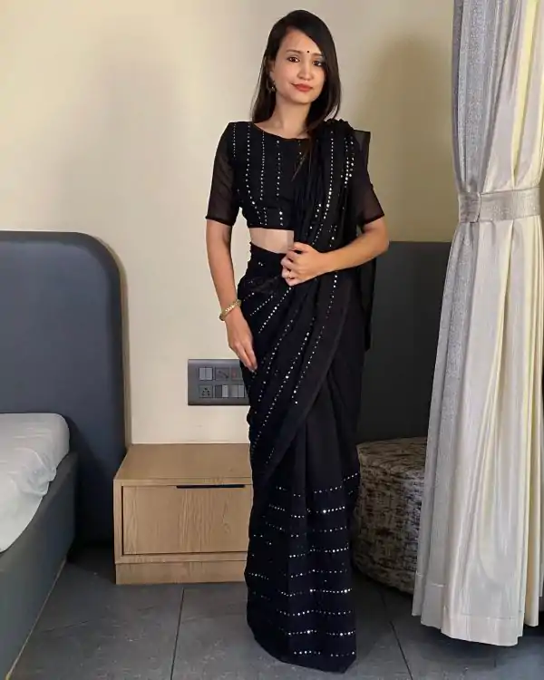 BT SUMAN Black Fox Georgette SareePerfect for Wedding, Party, Sangeet, Baisakhi, Karwa Chauth – . Special Price ₹1749. Delivery 4-6 Working Days. | Bollywood Sarees, Creative Sarees, Designer Sarees, Embroidered Sarees, Ethnic Saree, Modern Digital sarees, Party Wear Sarees, Sarees