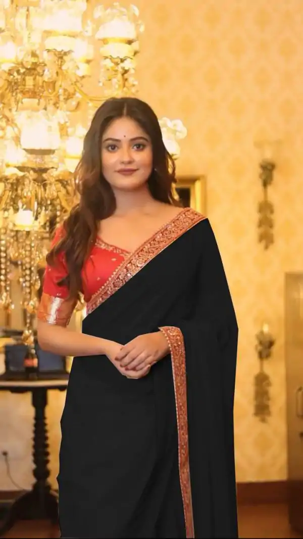 Black Georgette Zari Work Saree