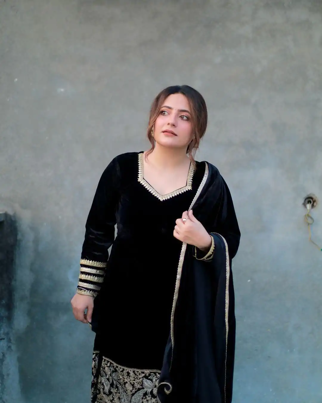 Black Viscose Velvet with Embroidery Salwar Suit