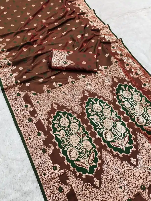 Brown Banarasi Lace Zari Work Saree