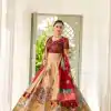 Cream Dola Silk Lace Work Kalamkari Print Lehenga Choli