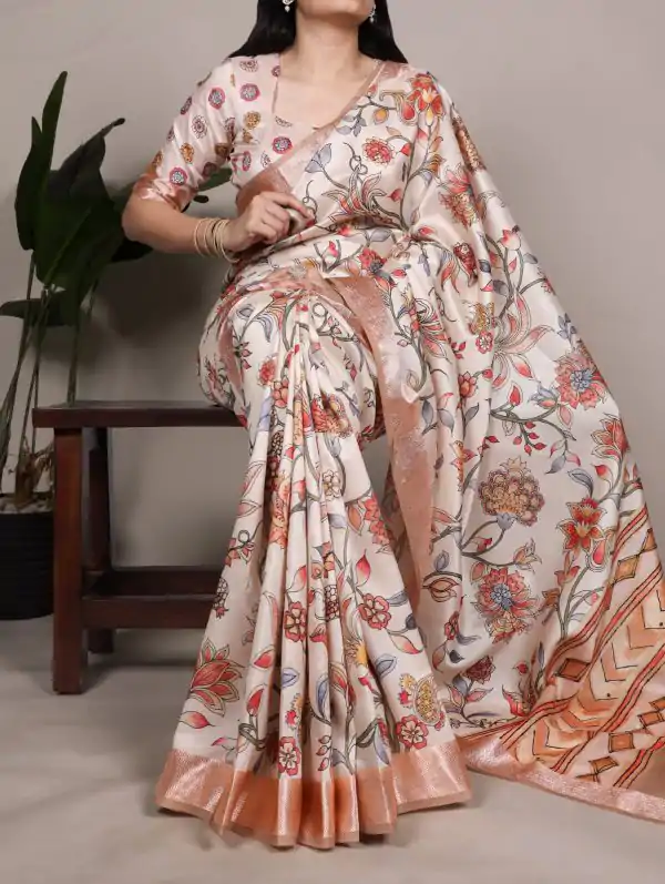 Cream Tasar Silk With Viscose Border Saree