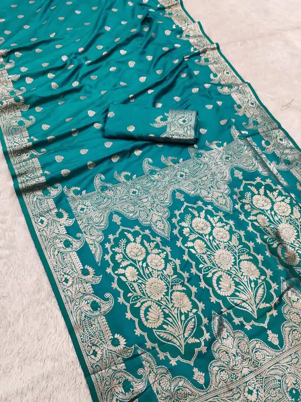 Firozi Banarasi Lace Zari Work Saree