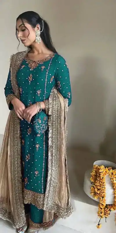Firozi Faux Georgette Sequence Moti Work Salwar Suit
