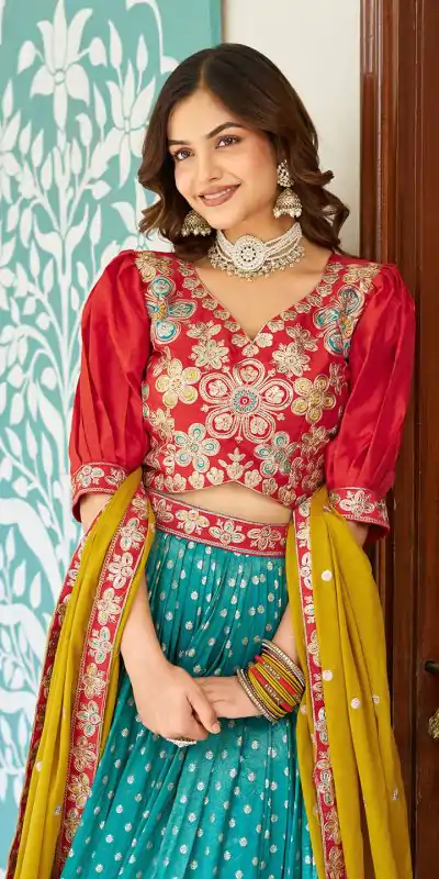 Ram 104 Firozi mono silk Lehenga Choli Perfect for Wedding, Party, Anniversary, Onam, Ethnic Day – . Festive Deal ₹3149. Delivery 4-6 Working Days. | Bollywood Lehenga, Creative Lehenga, Designer Lehenga, Embroidered Lehenga, Lehenga, Party Wear Lehenga