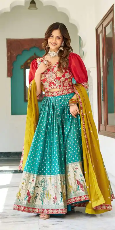 Ram 104 Firozi mono silk Lehenga Choli Perfect for Wedding, Party, Anniversary, Onam, Ethnic Day – . Festive Deal ₹3149. Delivery 4-6 Working Days. | Bollywood Lehenga, Creative Lehenga, Designer Lehenga, Embroidered Lehenga, Lehenga, Party Wear Lehenga